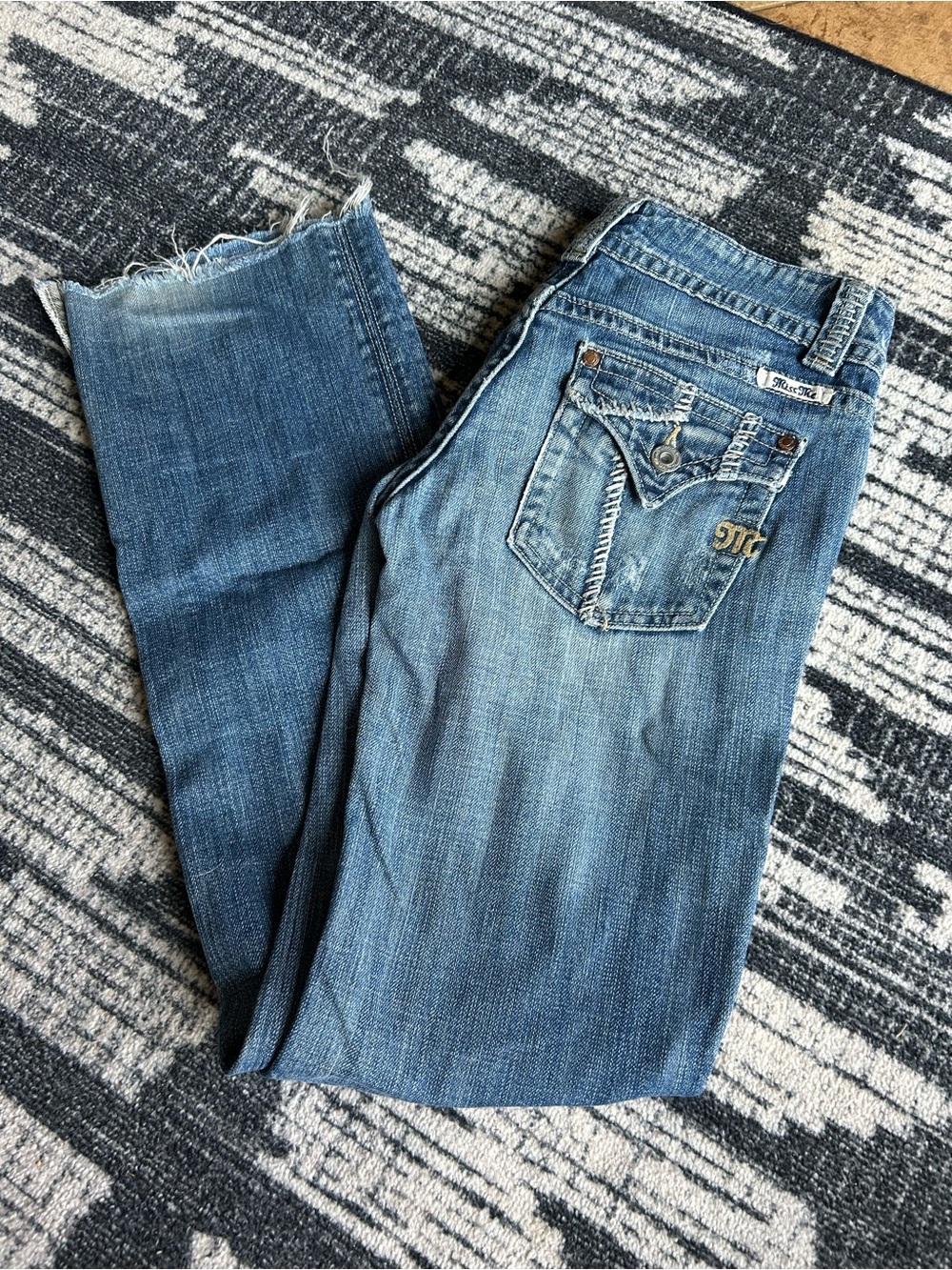 Miss Me Women's Light Blue Boot-Cut Jeans with Distressed Hem